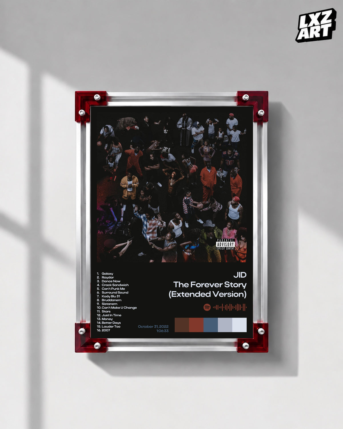 JID The Forever Story (Extended Version) Black Album Information Poster | Unframed Wall Art — LXZART display 1; frame not included