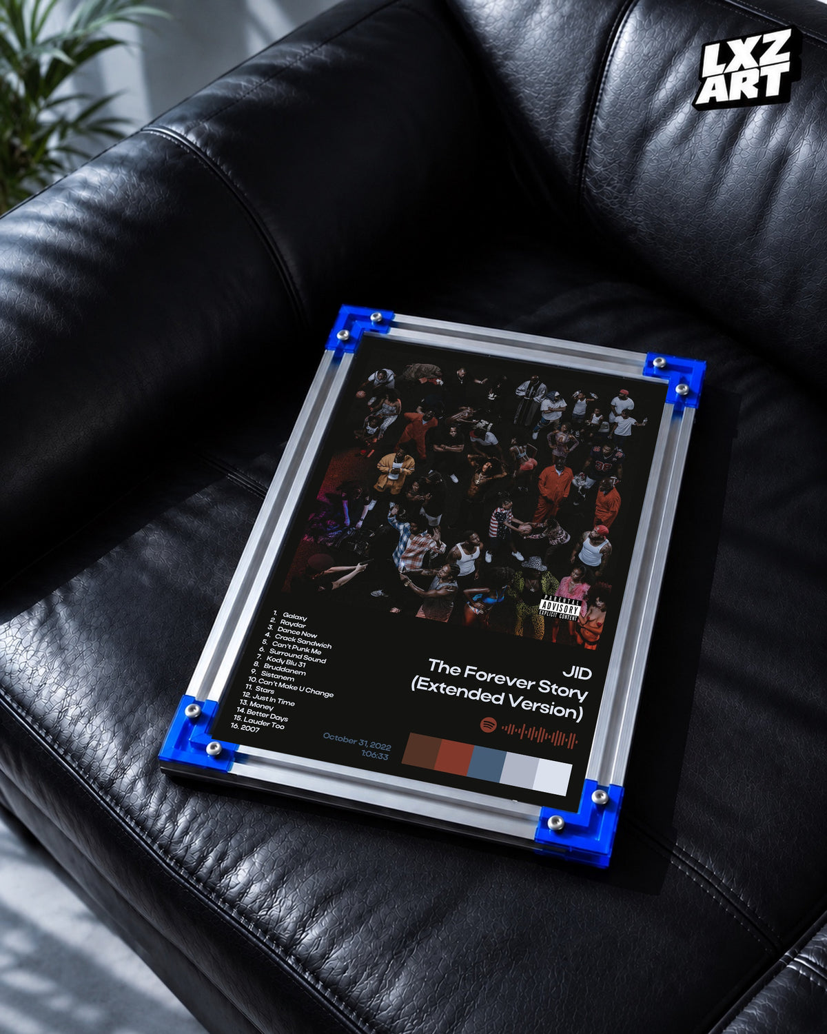 JID The Forever Story (Extended Version) Black Album Information Poster | Unframed Wall Art — LXZART display 2; frame not included