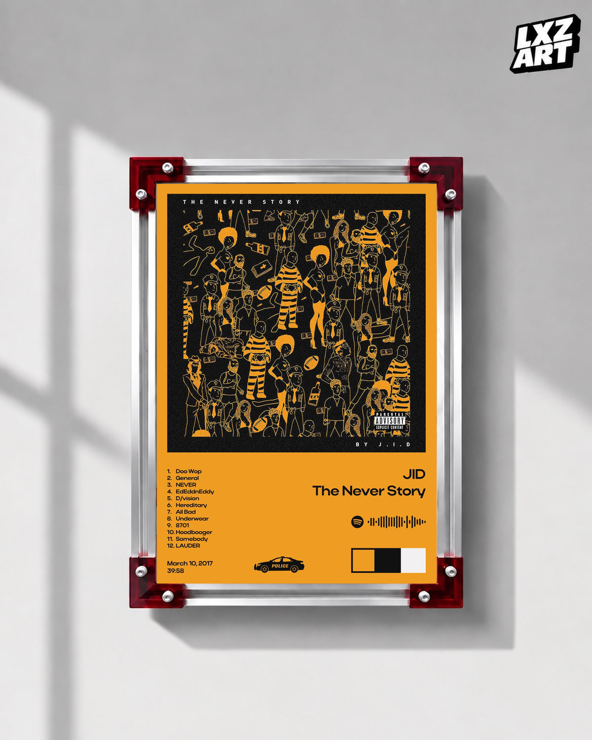 JID The Never Story Orange Tracklist Poster | Unframed Wall Art — LXZART display 1; frame not included