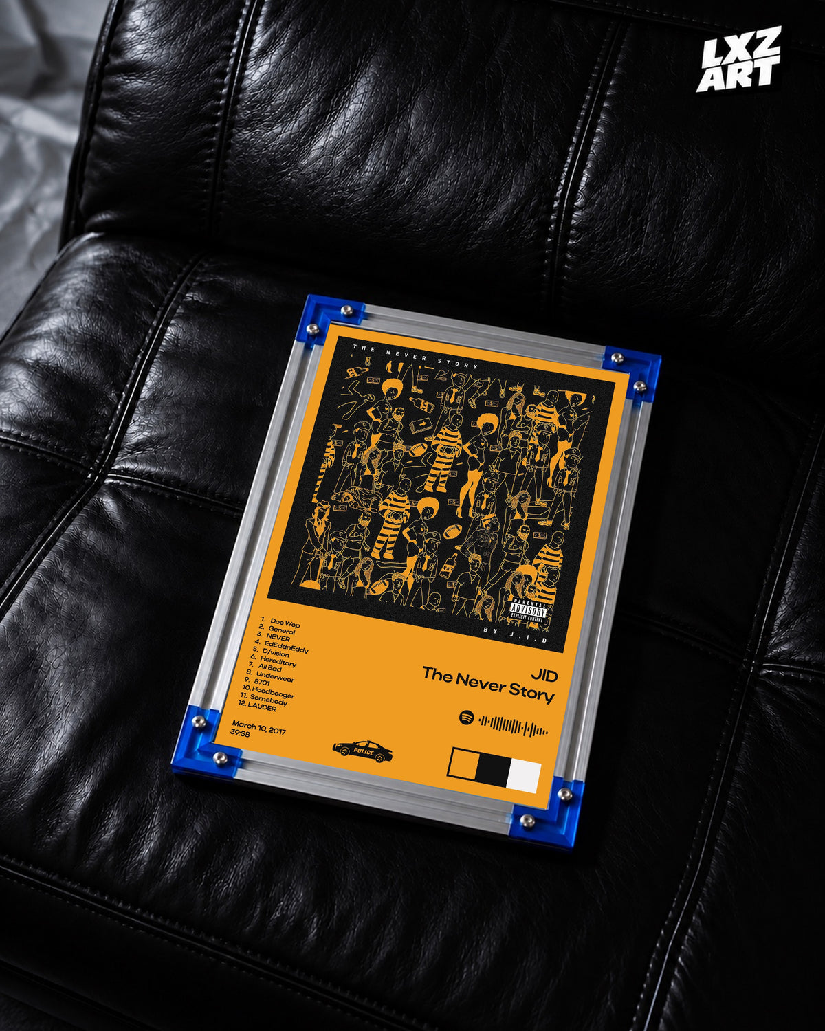 JID The Never Story Orange Tracklist Poster | Unframed Wall Art — LXZART display 2; frame not included