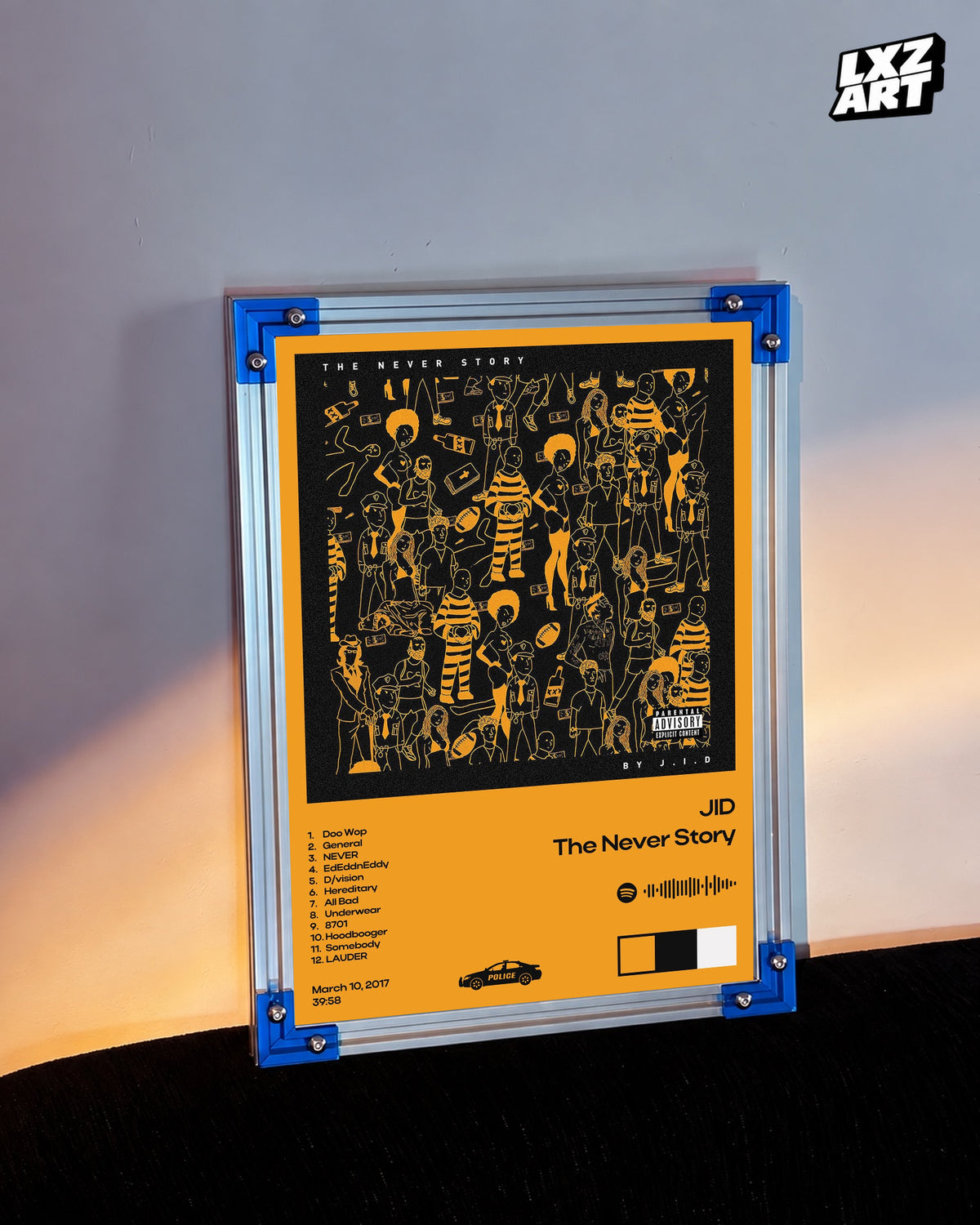 JID The Never Story Orange Tracklist Poster | Unframed Wall Art — LXZART display 3; frame not included