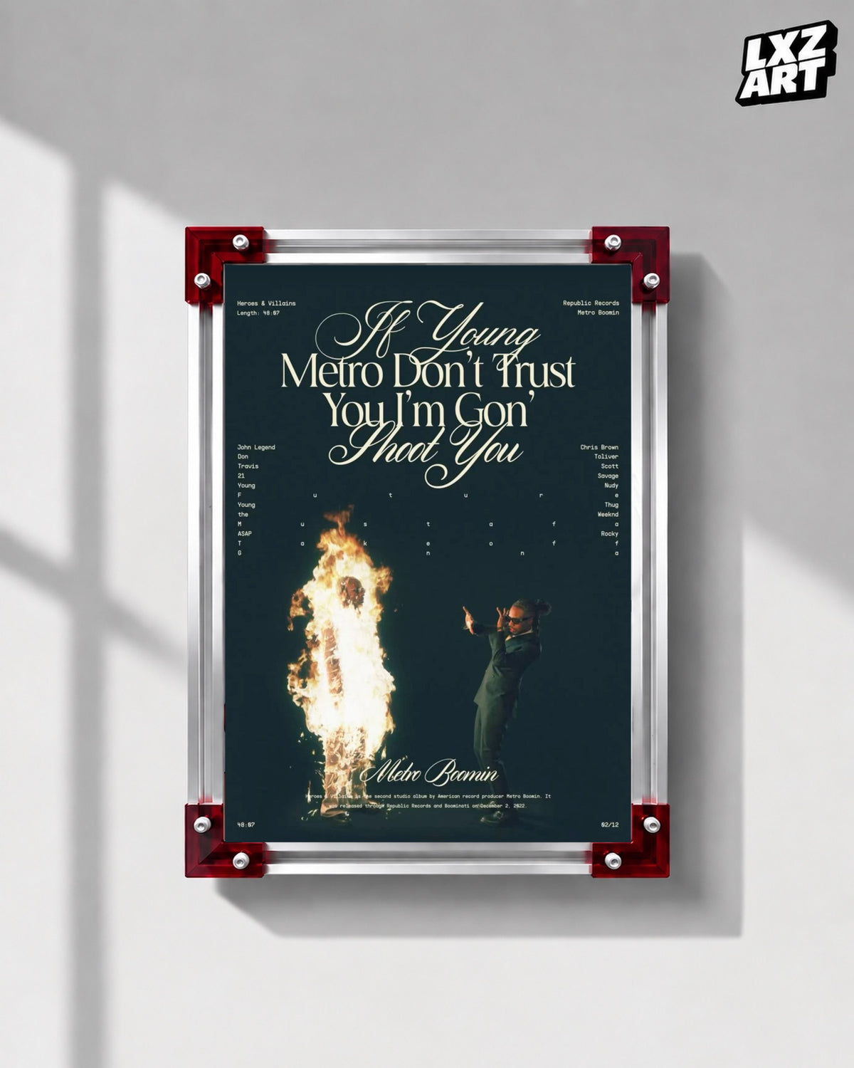 Metro Boomin Heroes & Villains Dark Green Script Poster | Unframed Wall Art — LXZART display 1; frame not included