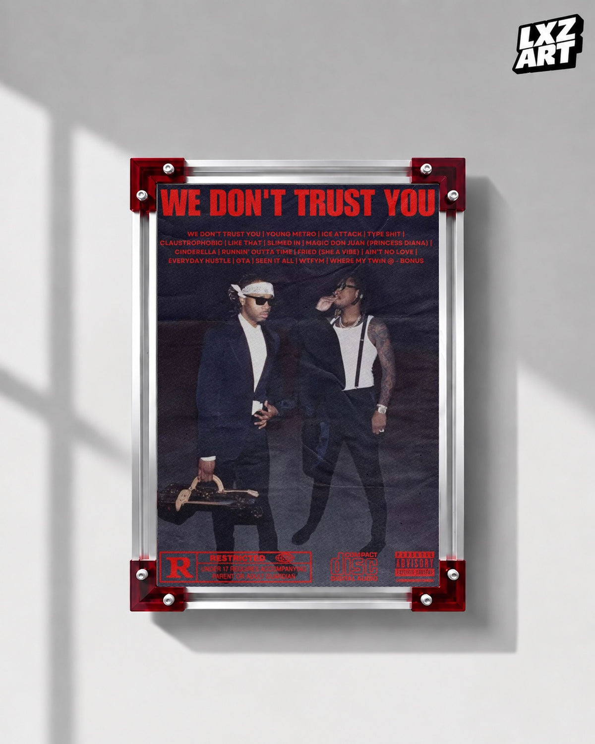 Metro Boomin We Don't Trust You Red Film Typography Poster | Unframed Wall Art — LXZART display 1; frame not included