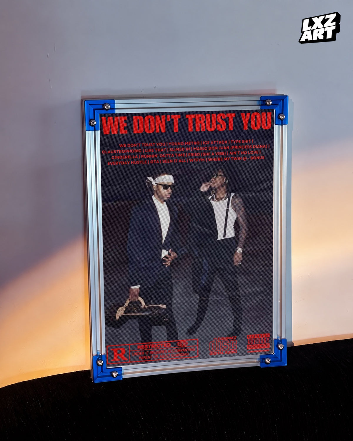 Metro Boomin We Don't Trust You Red Film Typography Poster | Unframed Wall Art — LXZART display 3; frame not included