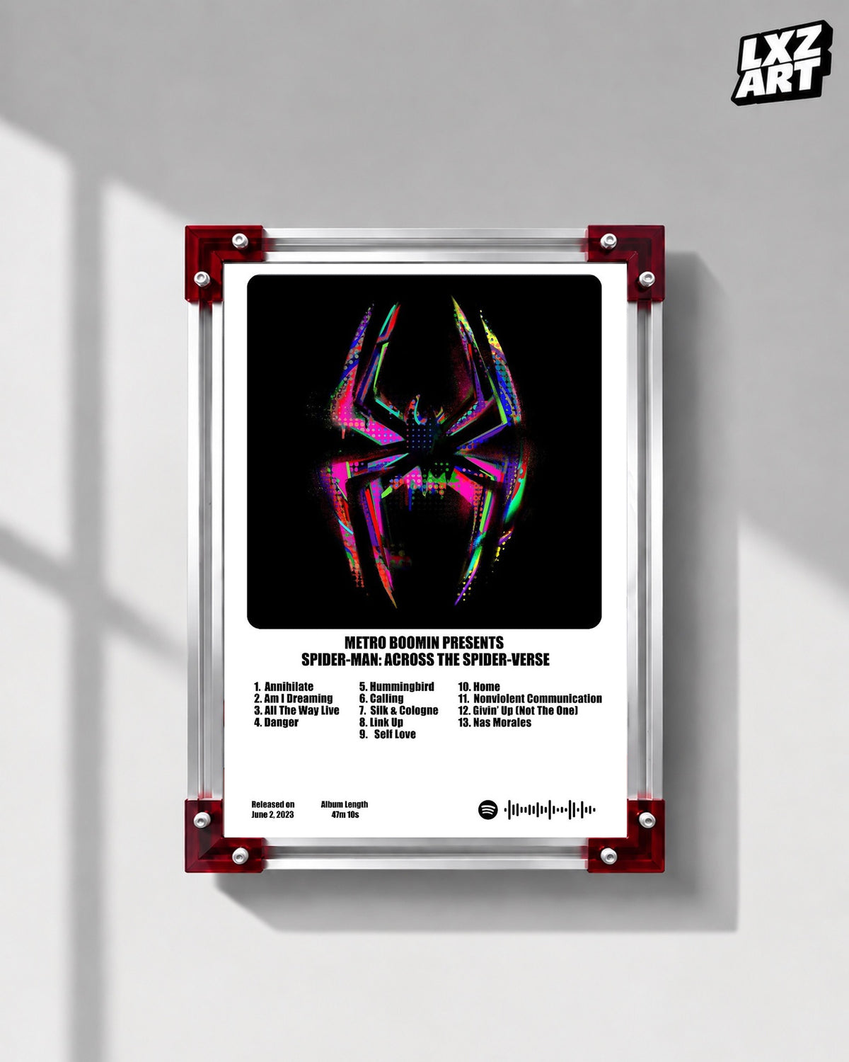 Metro Boomin Spider-Man: Across the Spider-Verse White Rounded Cover Poster | Unframed Wall Art — LXZART display 1; frame not included
