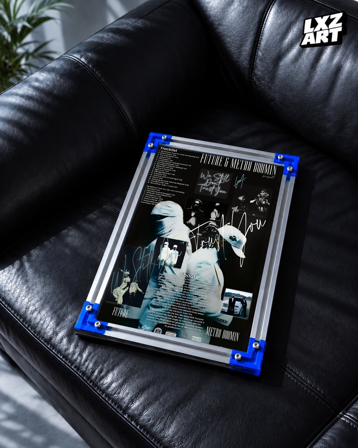 Metro Boomin We Still Don't Trust You Blue Portrait Collage Poster | Unframed Wall Art — LXZART display 2; frame not included