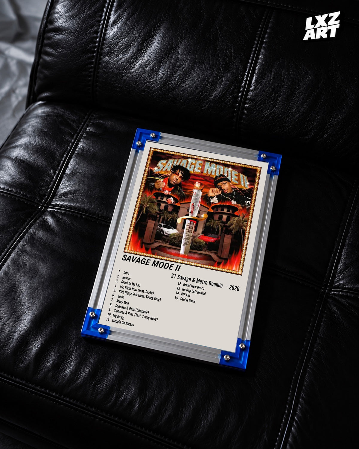 Metro Boomin Savage Mode II Cream Two-Column Tracklist Poster | Unframed Wall Art — LXZART display 2; frame not included