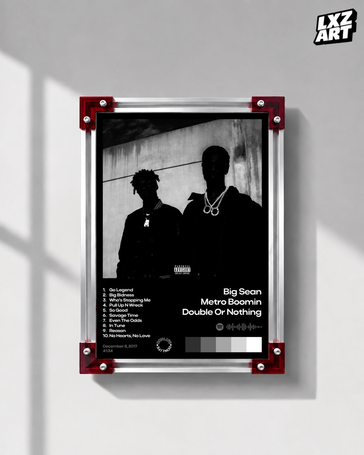 Metro Boomin Double or Nothing Black Tracklist Poster | Unframed Wall Art — LXZART display 1; frame not included