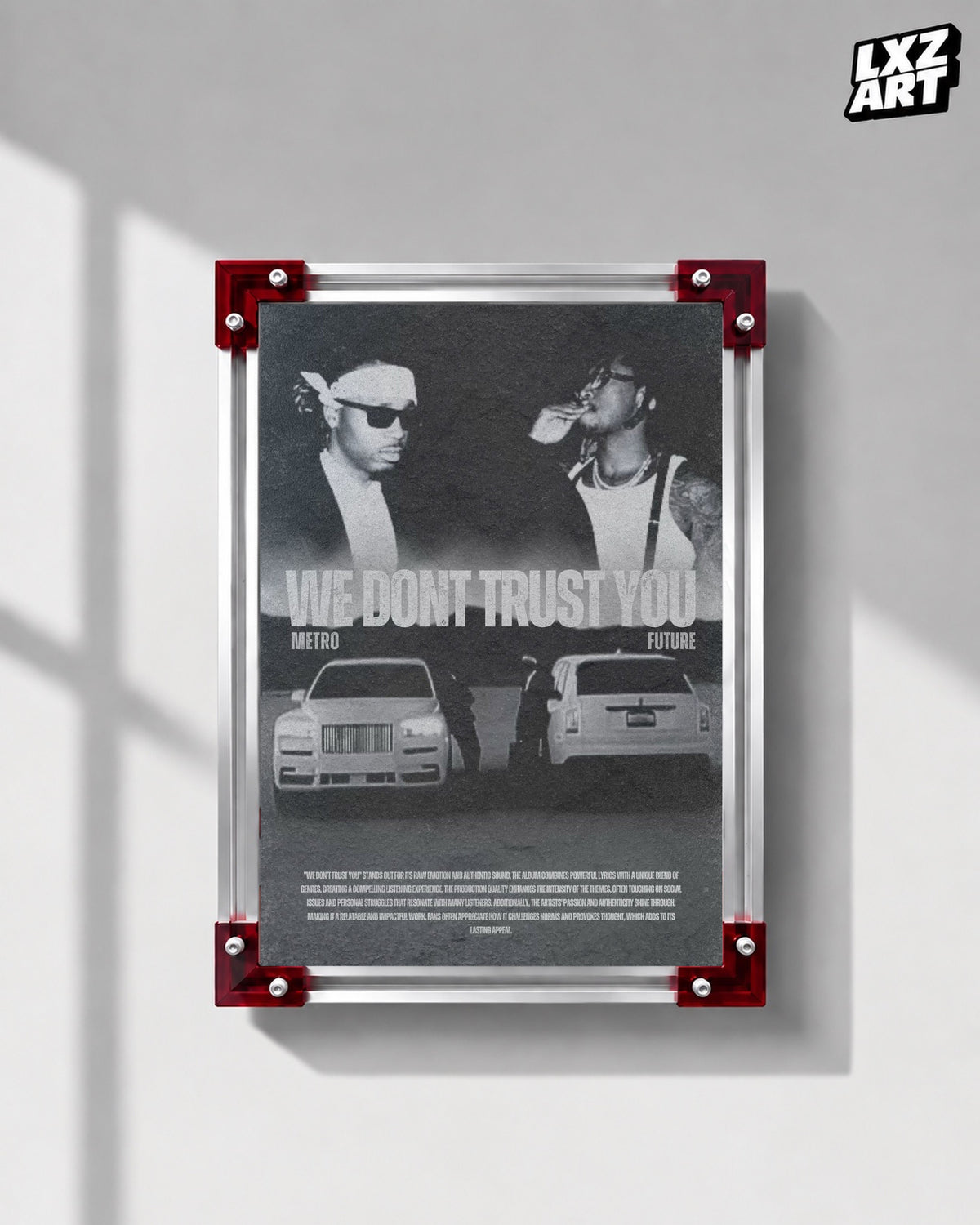 Metro Boomin We Don't Trust You Monochrome Cars Poster | Unframed Wall Art — LXZART display 1; frame not included