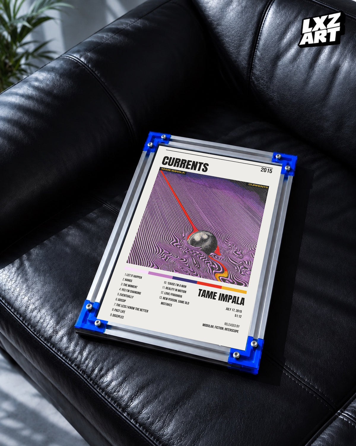 Tame Impala Currents White Header Tracklist Poster | Unframed Wall Art — LXZART display 2; frame not included