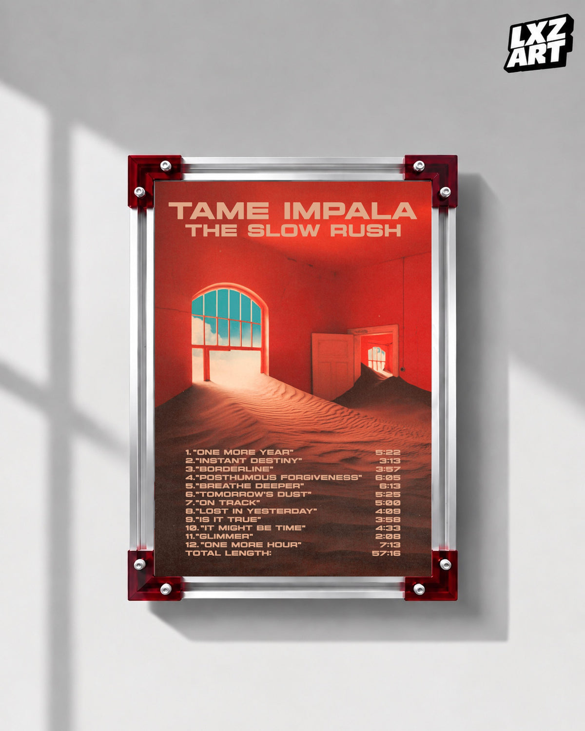 Tame Impala The Slow Rush Red Room Tracklist Poster | Unframed Wall Art — LXZART display 1; frame not included