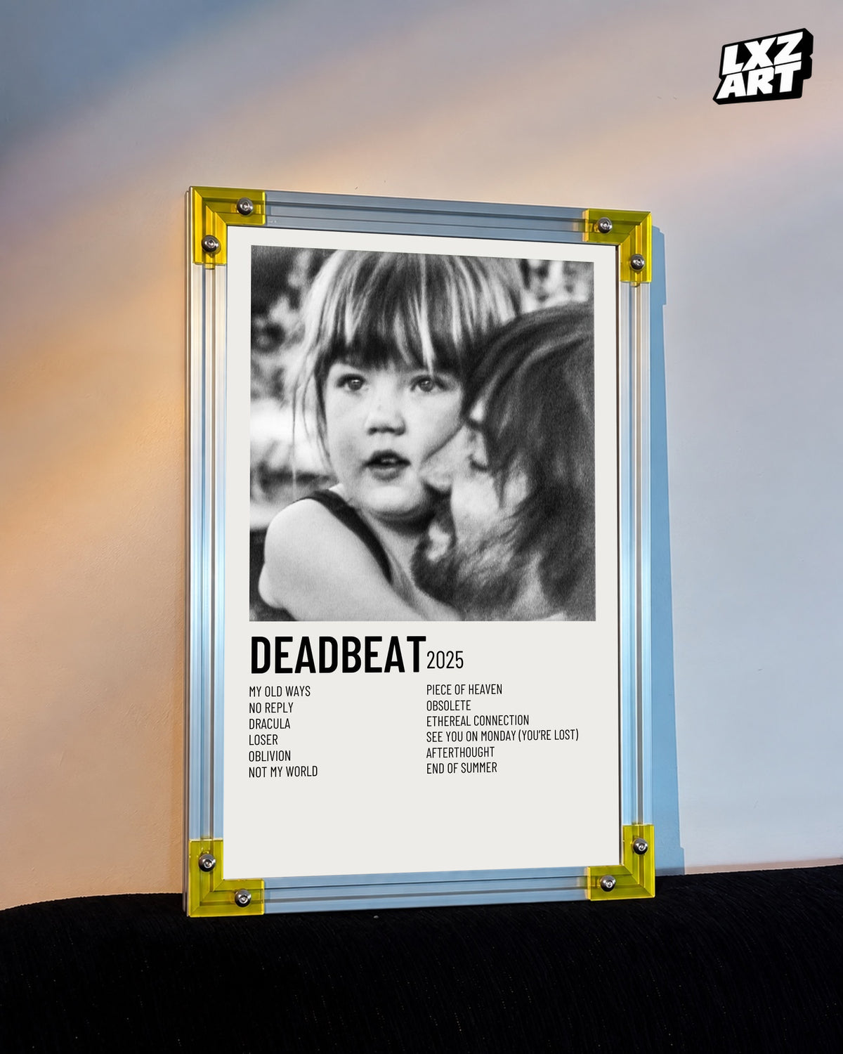 Tame Impala Deadbeat Cream Two-Column Tracklist Poster | Unframed Wall Art — LXZART display 3; frame not included