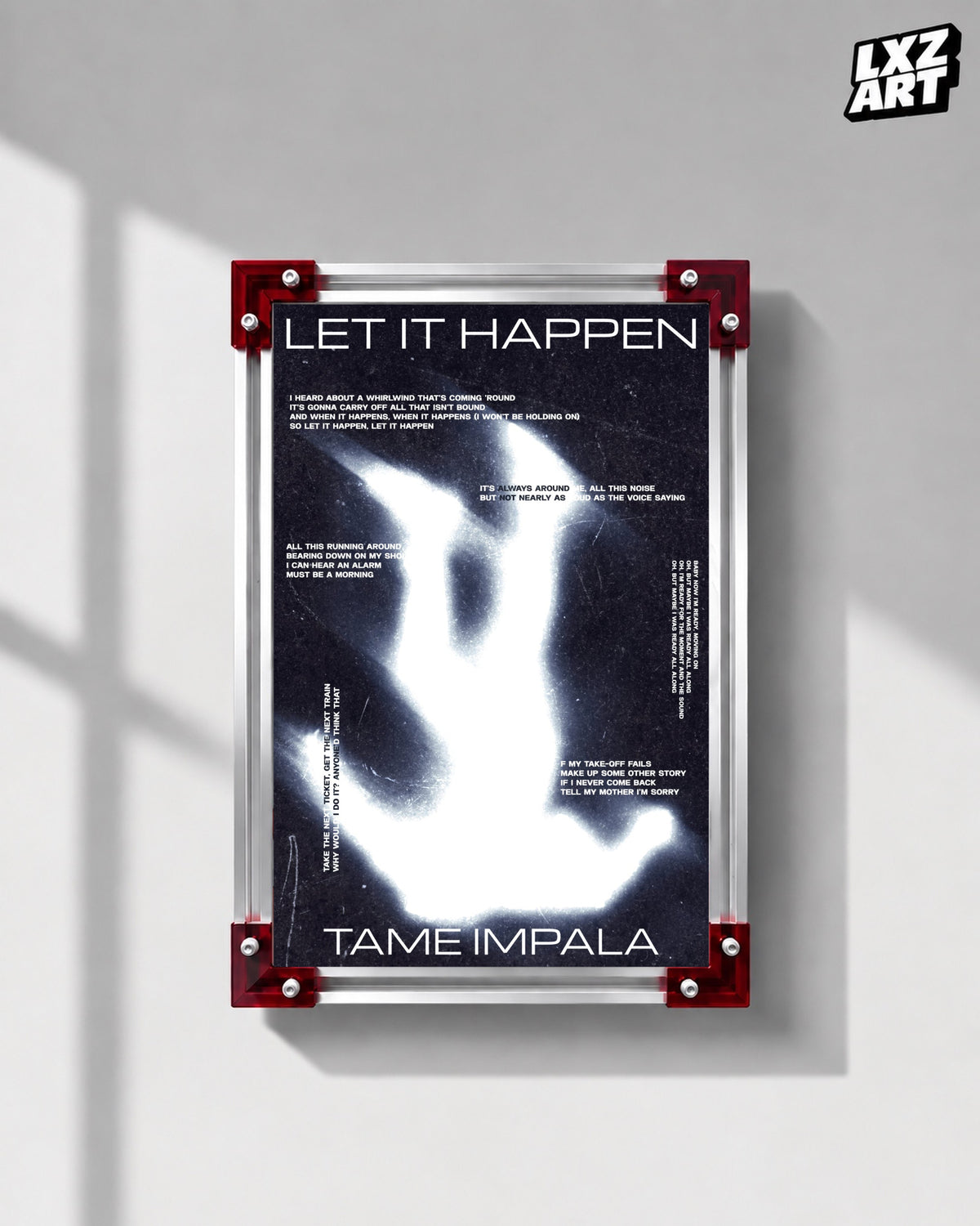 Tame Impala Let It Happen White Abstract Lyric Poster | Unframed Wall Art — LXZART display 1; frame not included