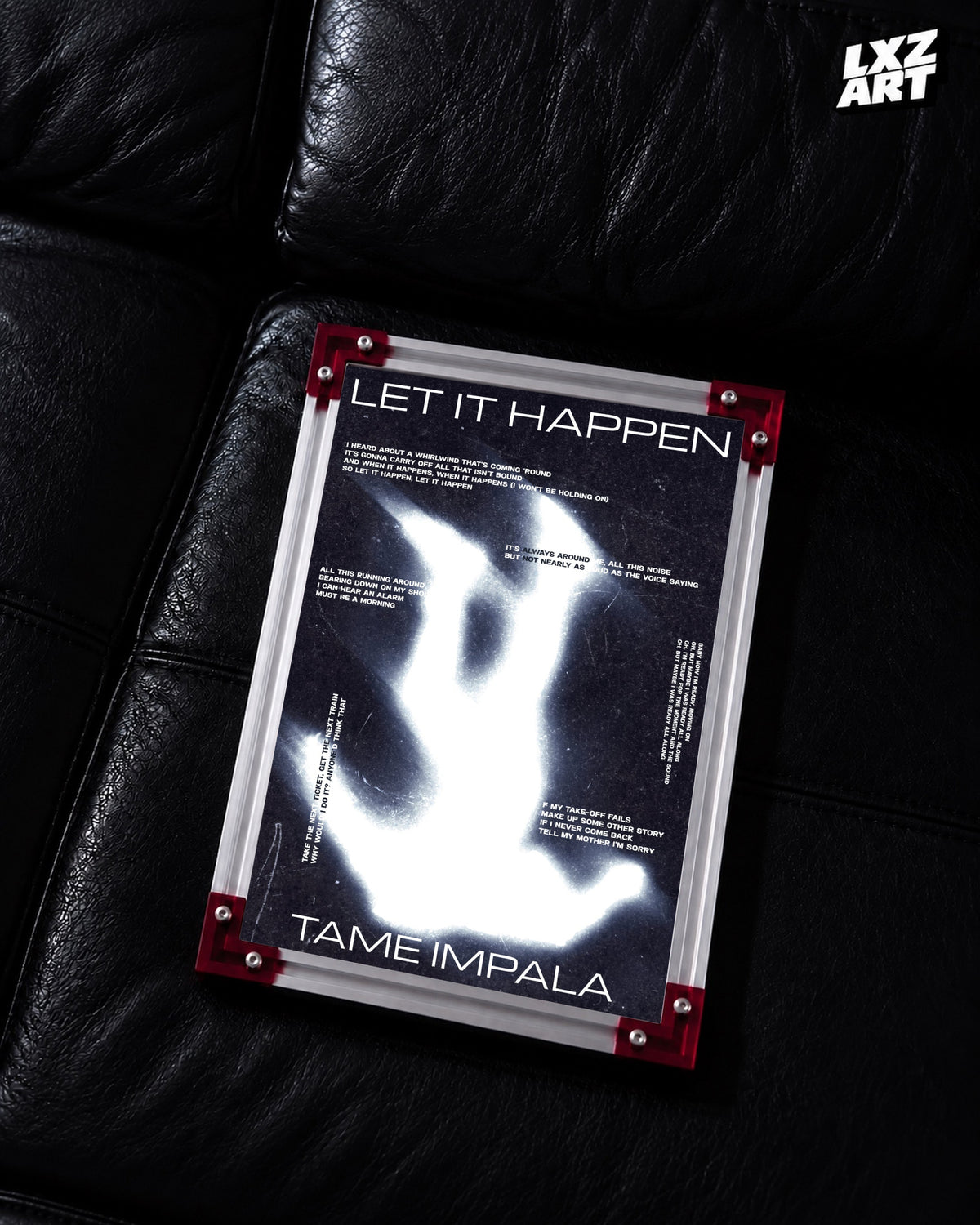 Tame Impala Let It Happen White Abstract Lyric Poster | Unframed Wall Art — LXZART display 2; frame not included