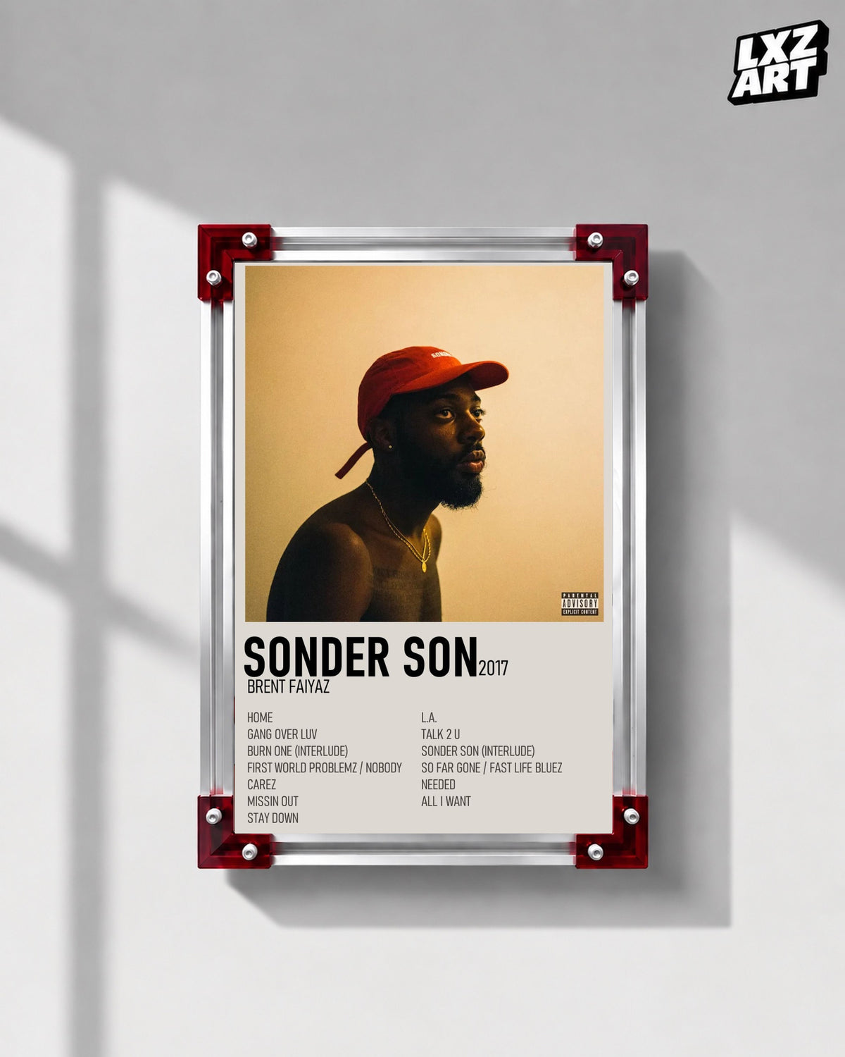 Brent Faiyaz Sonder Son Cream Two-Column Tracklist Poster | Unframed Wall Art — LXZART display 1; frame not included