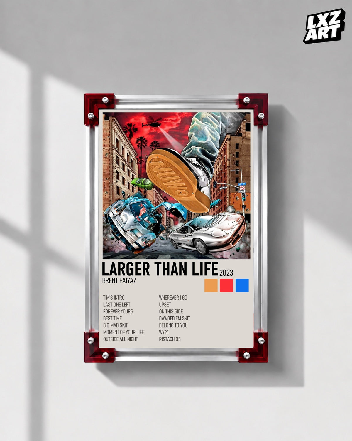 Brent Faiyaz Larger Than Life Cream Cover Tracklist Poster | Unframed Wall Art — LXZART display 1; frame not included