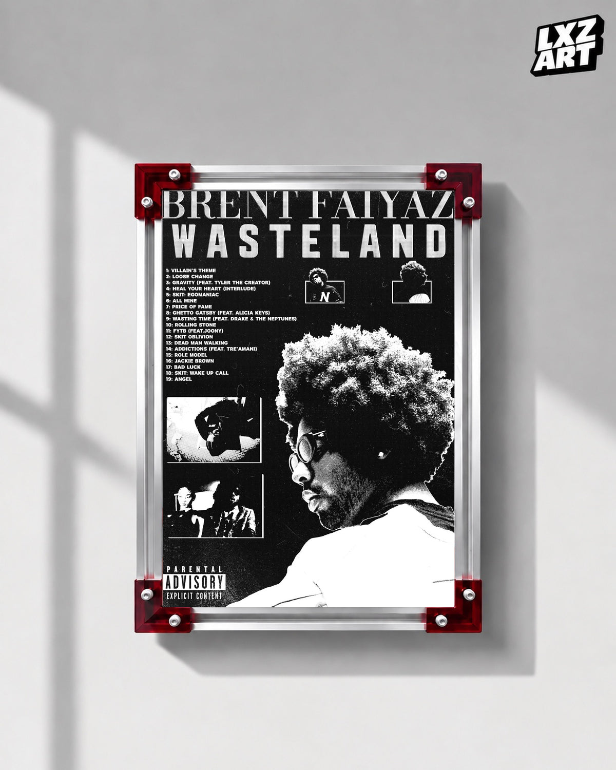 Brent Faiyaz Wasteland Black-and-White Portrait Collage Poster | Unframed Wall Art — LXZART display 1; frame not included