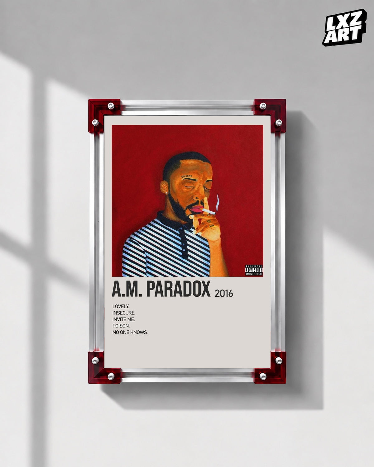 Brent Faiyaz A.M. Paradox Red Portrait Tracklist Poster | Unframed Wall Art — LXZART display 1; frame not included