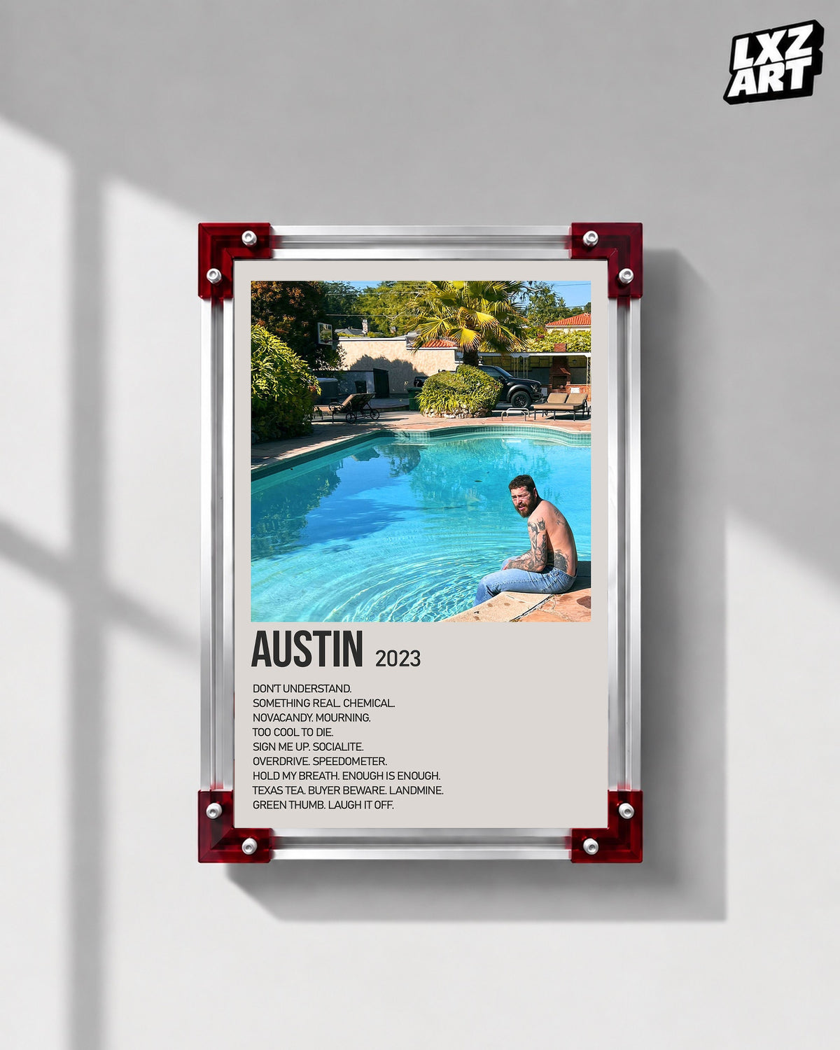 Post Malone Austin Poolside Cream Tracklist Poster | Unframed Wall Art — LXZART display 1; frame not included