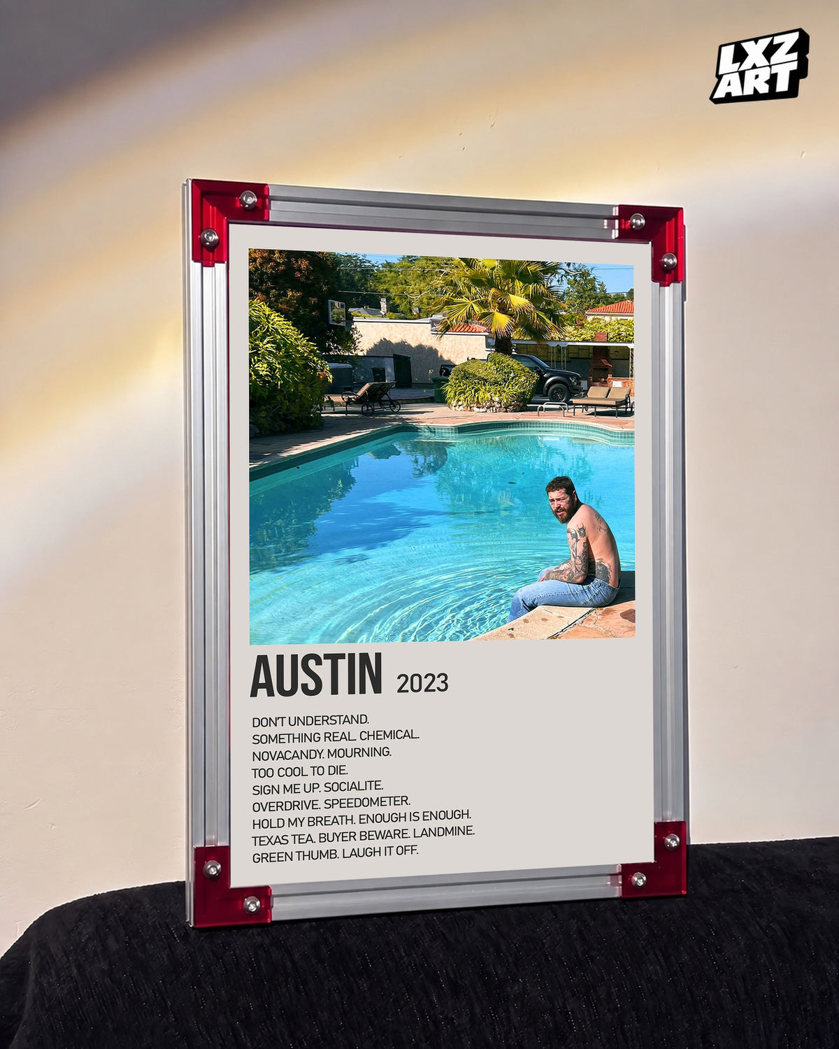 Post Malone Austin Poolside Cream Tracklist Poster | Unframed Wall Art — LXZART display 3; frame not included