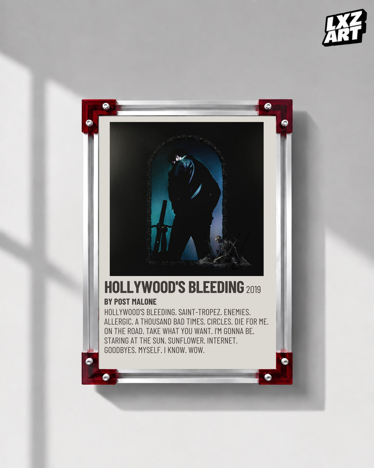 Post Malone Hollywood's Bleeding Cream Tracklist Poster | Unframed Wall Art — LXZART display 1; frame not included