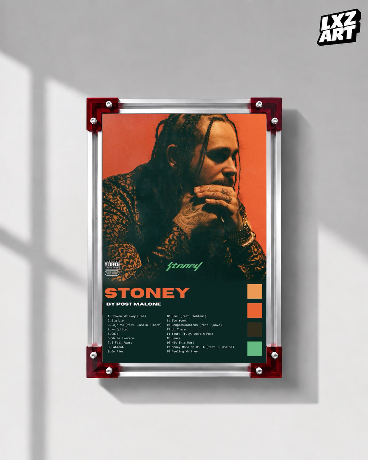 Post Malone Stoney Dark Green Tracklist Poster | Unframed Wall Art — LXZART display 1; frame not included