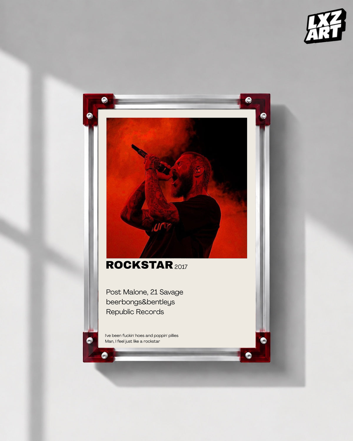 Post Malone Rockstar Red Performance Lyric Poster | Unframed Wall Art — LXZART display 1; frame not included