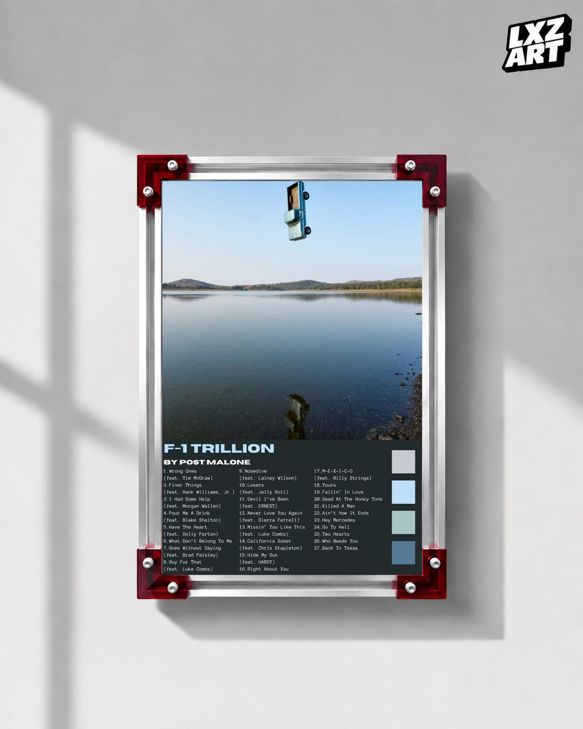 Post Malone F-1 Trillion Blue Tracklist Poster | Unframed Wall Art — LXZART display 1; frame not included