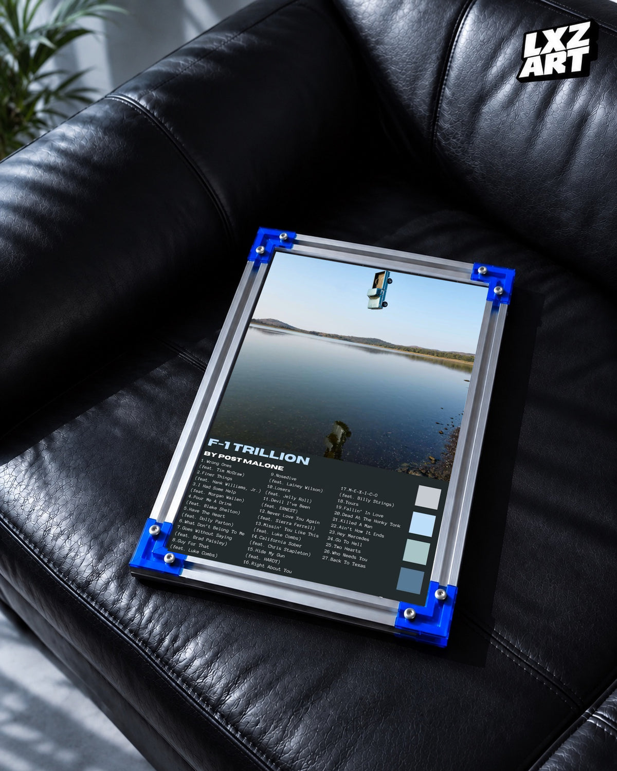 Post Malone F-1 Trillion Blue Tracklist Poster | Unframed Wall Art — LXZART display 2; frame not included