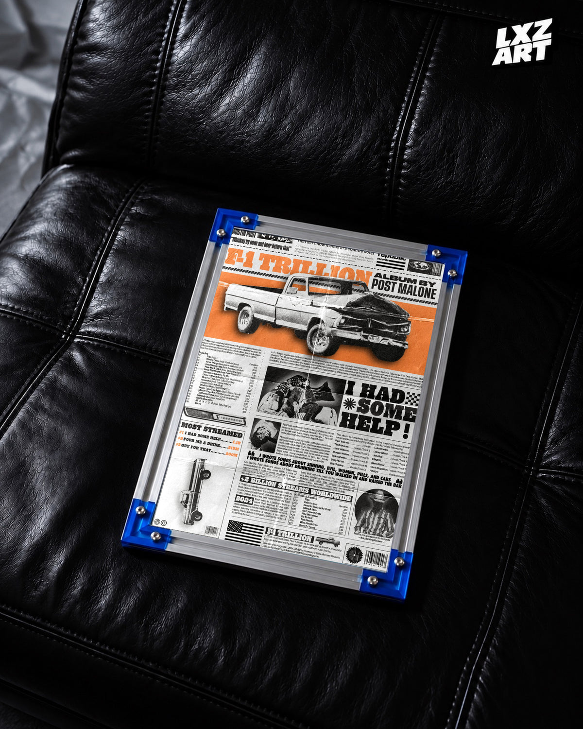 Post Malone F-1 Trillion Orange Editorial Collage Poster | Unframed Wall Art — LXZART display 2; frame not included