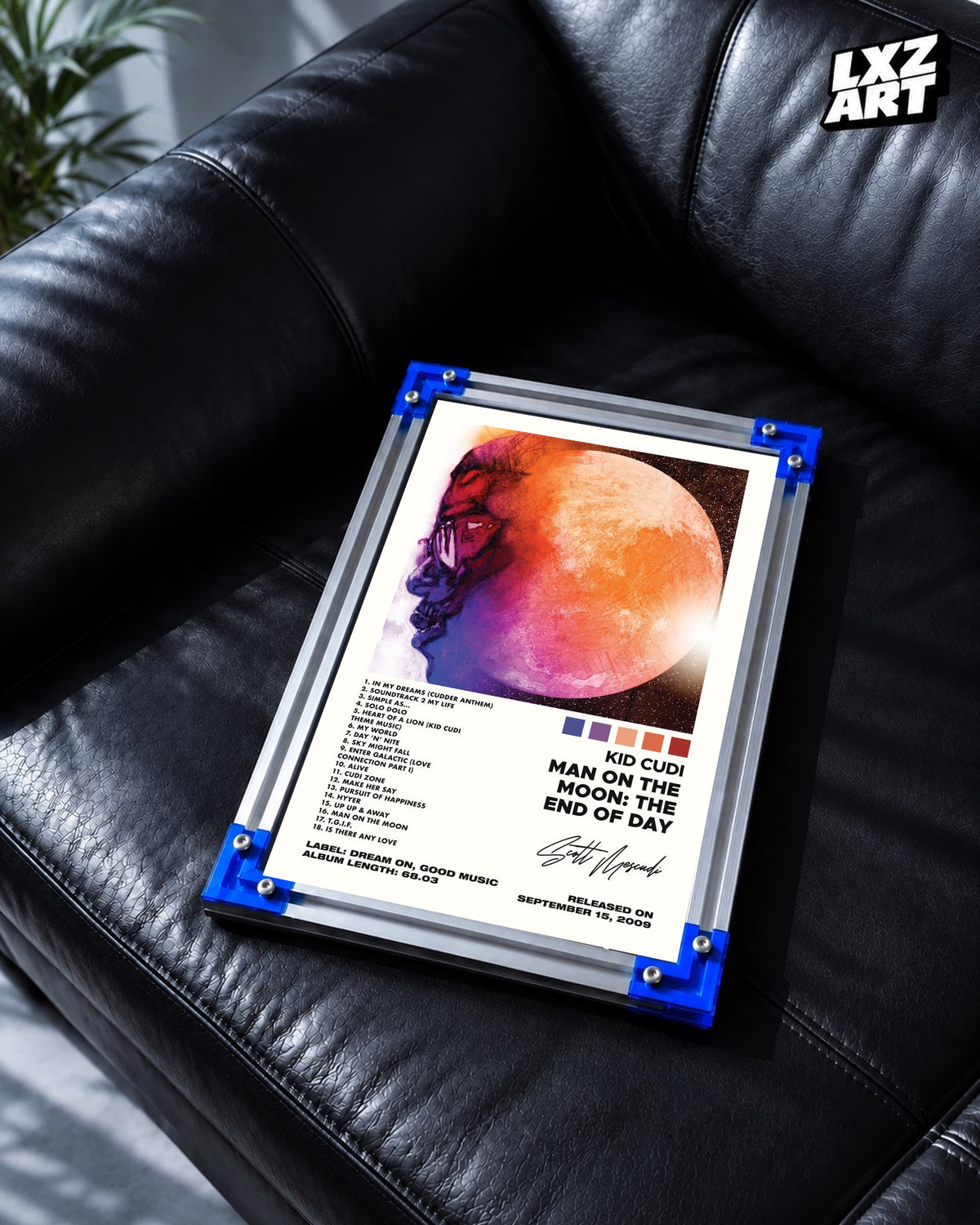 Kid Cudi Man on the Moon: The End of Day White Signature Tracklist Poster | Unframed Wall Art — LXZART display 2; frame not included