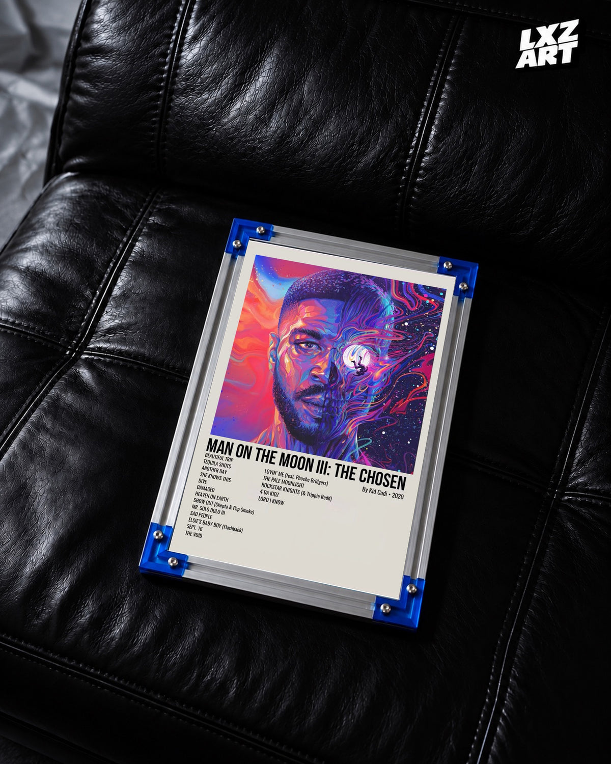 Kid Cudi Man on the Moon III: The Chosen Cream Tracklist Poster | Unframed Wall Art — LXZART display 2; frame not included