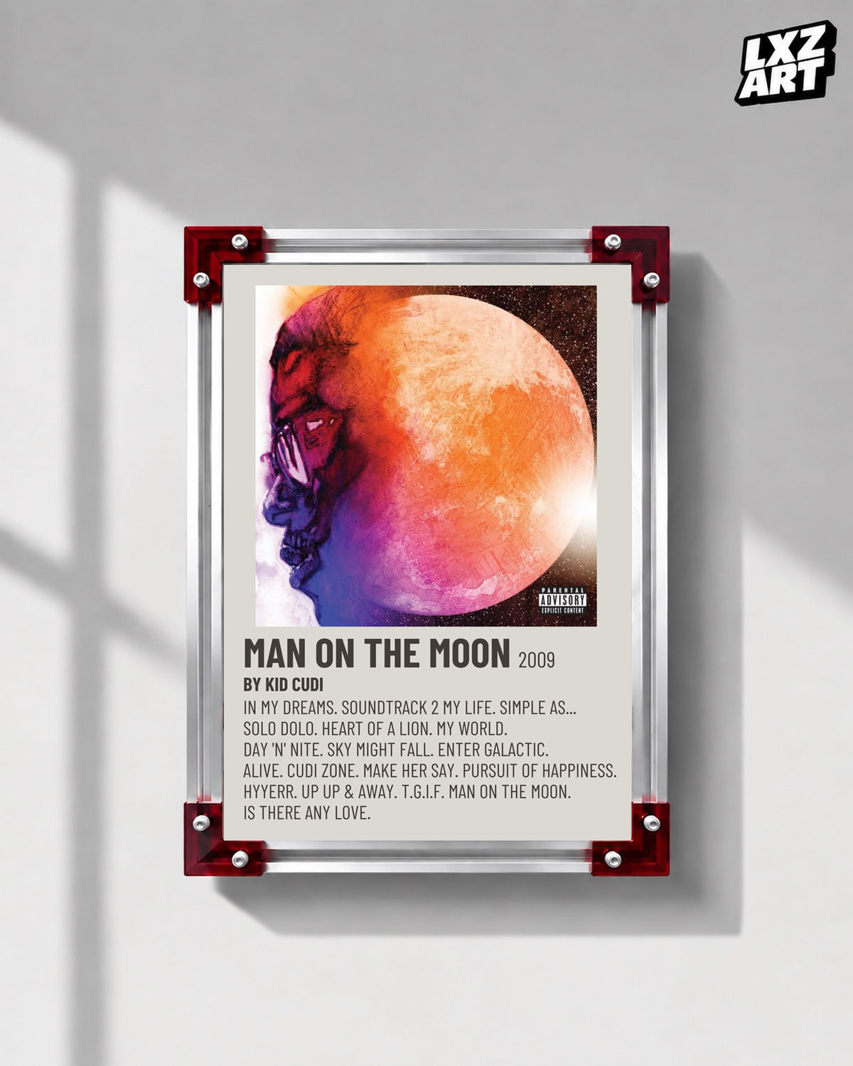 Kid Cudi Man on the Moon: The End of Day Minimal Cream Tracklist Poster | Unframed Wall Art — LXZART display 1; frame not included