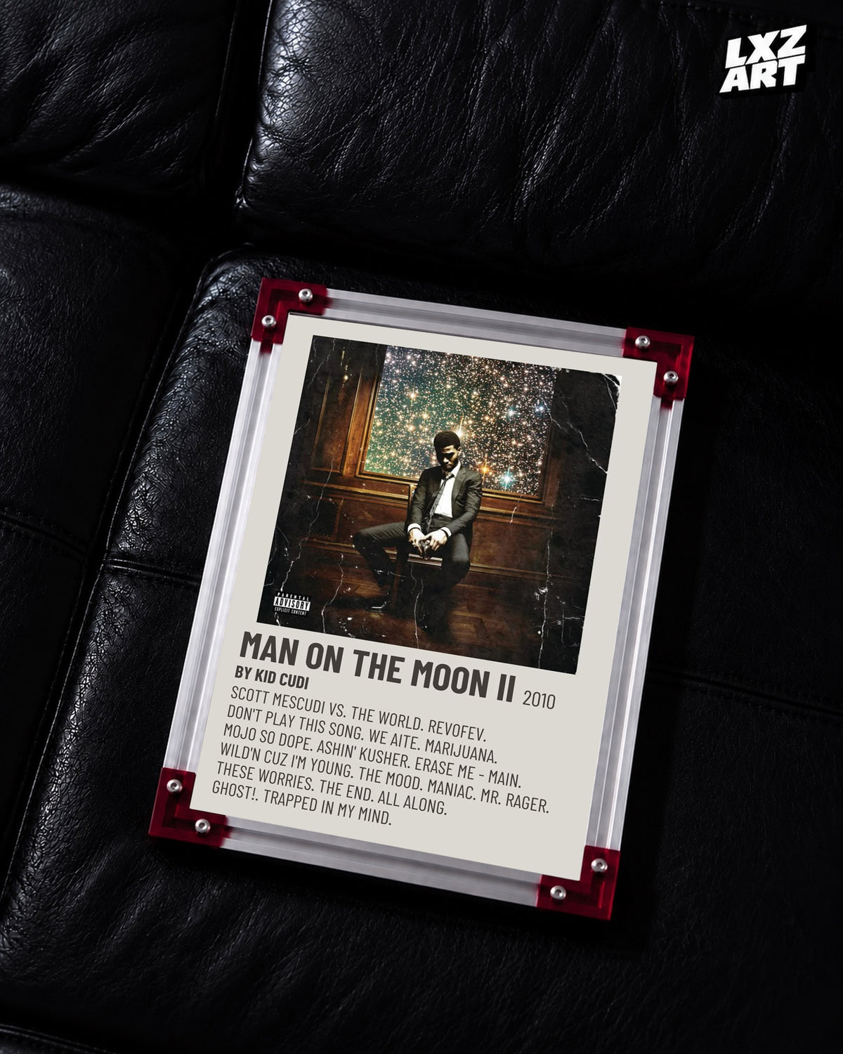 Kid Cudi Man on the Moon II: The Legend of Mr. Rager Minimal Cream Tracklist Poster | Unframed Wall Art — LXZART display 2; frame not included