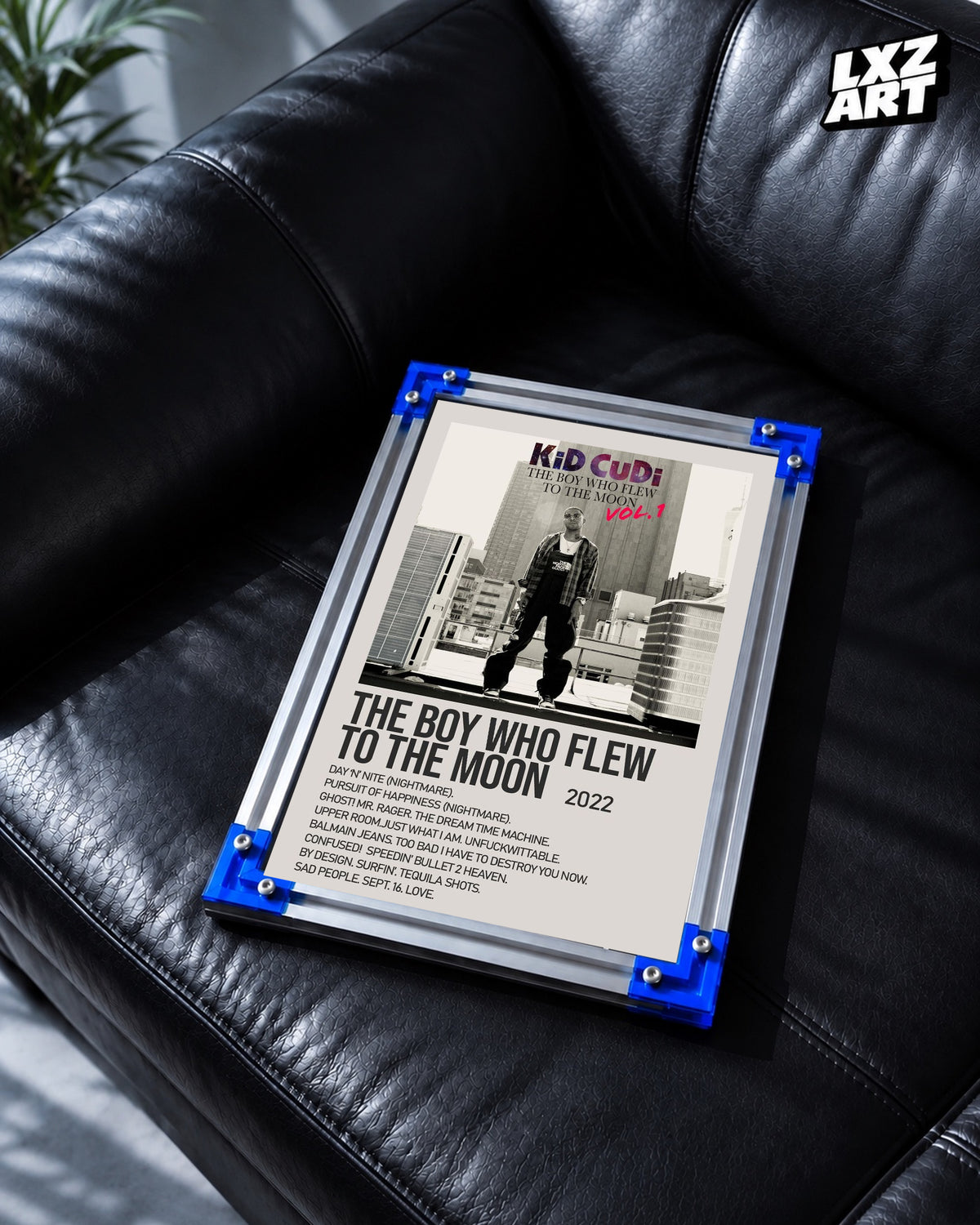 Kid Cudi The Boy Who Flew to the Moon Vol. 1 Cream Rooftop Tracklist Poster | Unframed Wall Art — LXZART display 2; frame not included