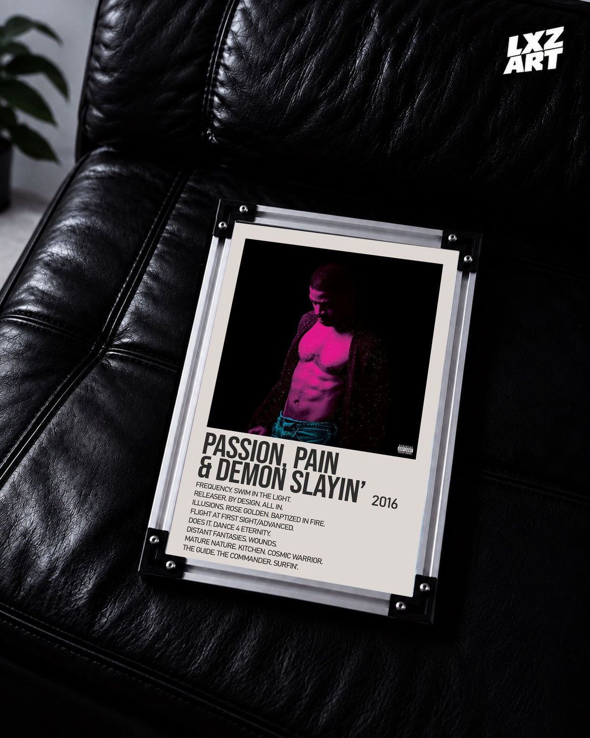 Kid Cudi Passion, Pain & Demon Slayin' Cream Magenta Tracklist Poster | Unframed Wall Art — LXZART display 2; frame not included