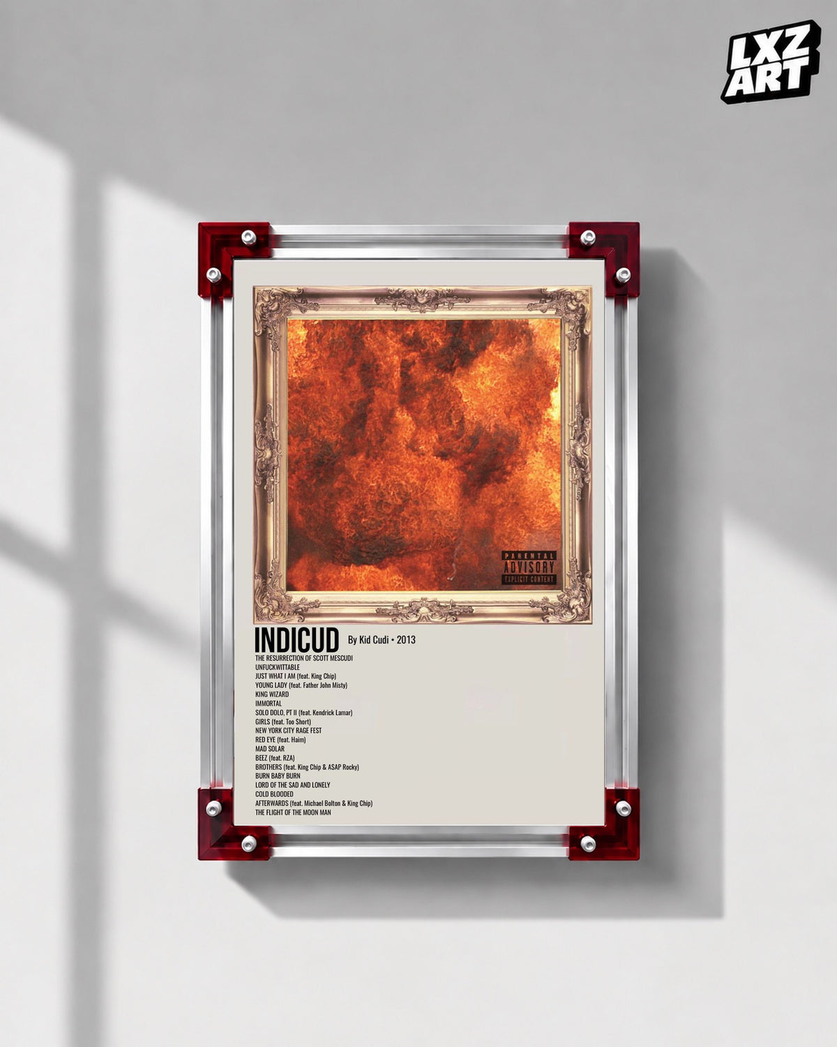 Kid Cudi Indicud Cream Tracklist Poster | Unframed Wall Art — LXZART display 1; frame not included