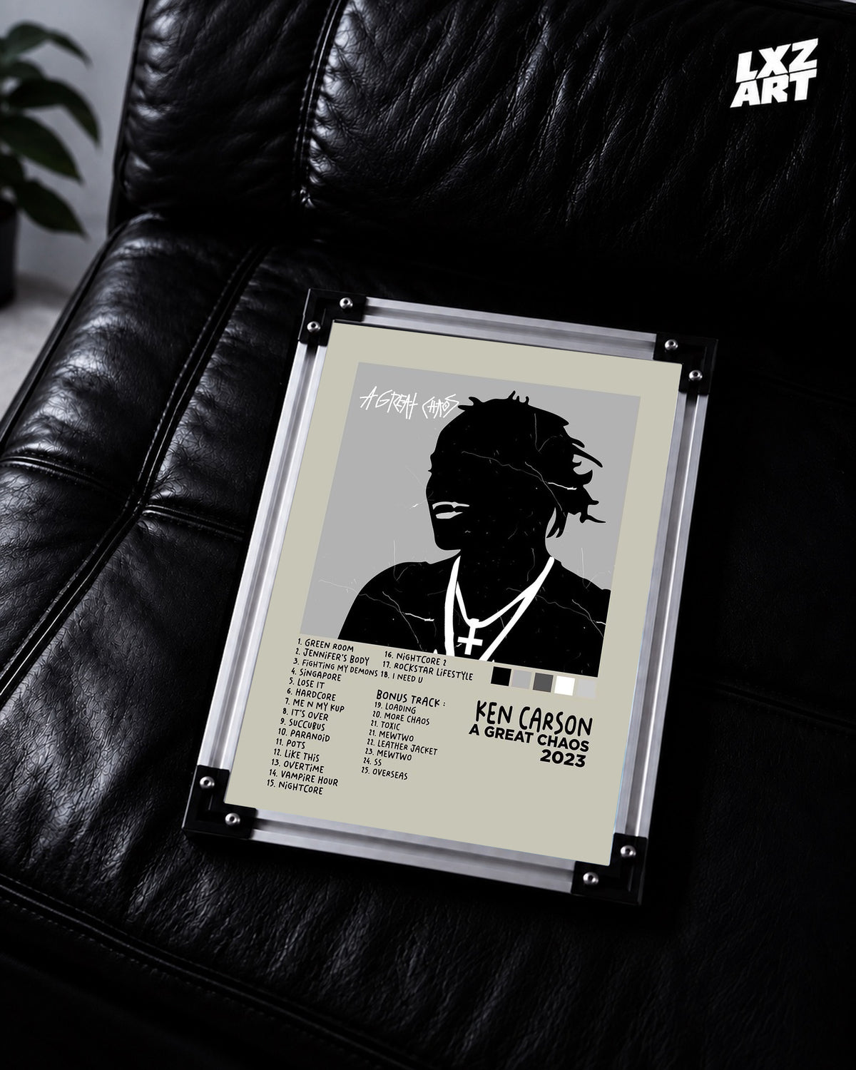 Ken Carson A Great Chaos Cream Illustrated Tracklist Poster | Unframed Wall Art — LXZART display 2; frame not included