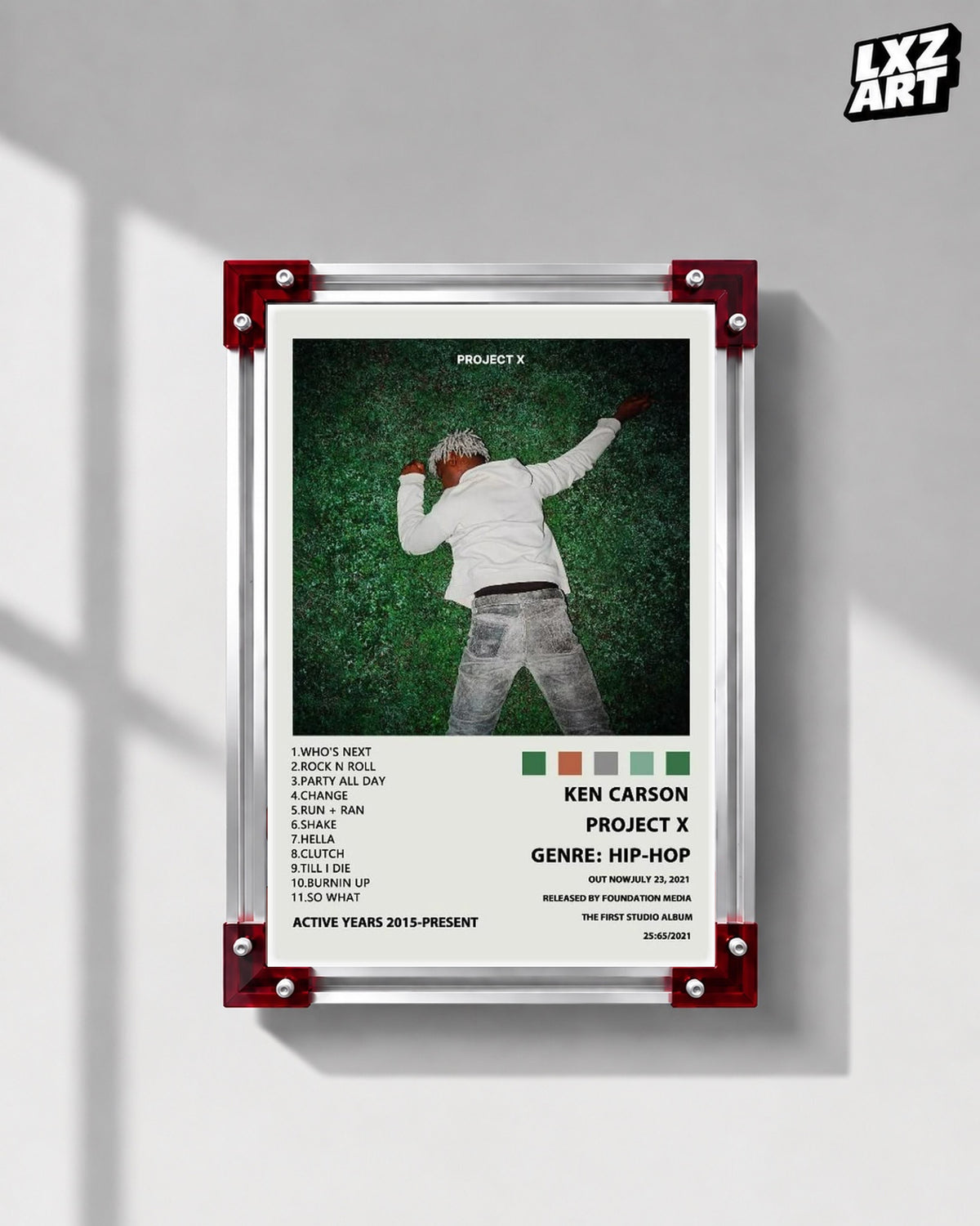 Ken Carson Project X Cream Color Palette Tracklist Poster | Unframed Wall Art — LXZART display 1; frame not included