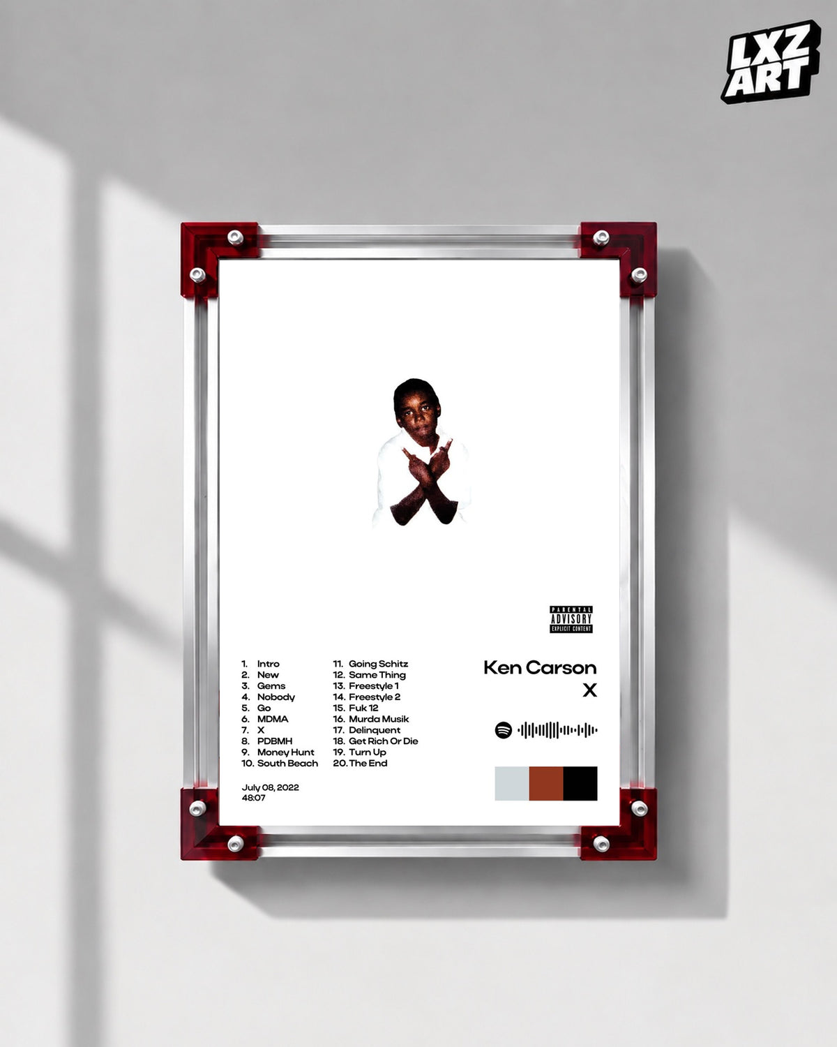 Ken Carson X White Minimal Tracklist Poster | Unframed Wall Art — LXZART display 1; frame not included