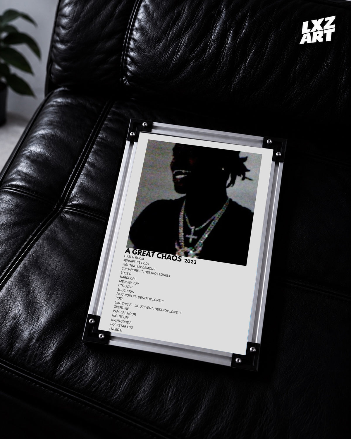 Ken Carson A Great Chaos Gray Minimal Tracklist Poster | Unframed Wall Art — LXZART display 2; frame not included