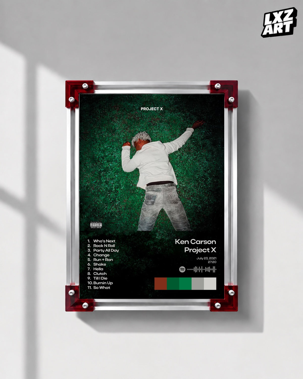 Ken Carson Project X Black Color Palette Tracklist Poster | Unframed Wall Art — LXZART display 1; frame not included
