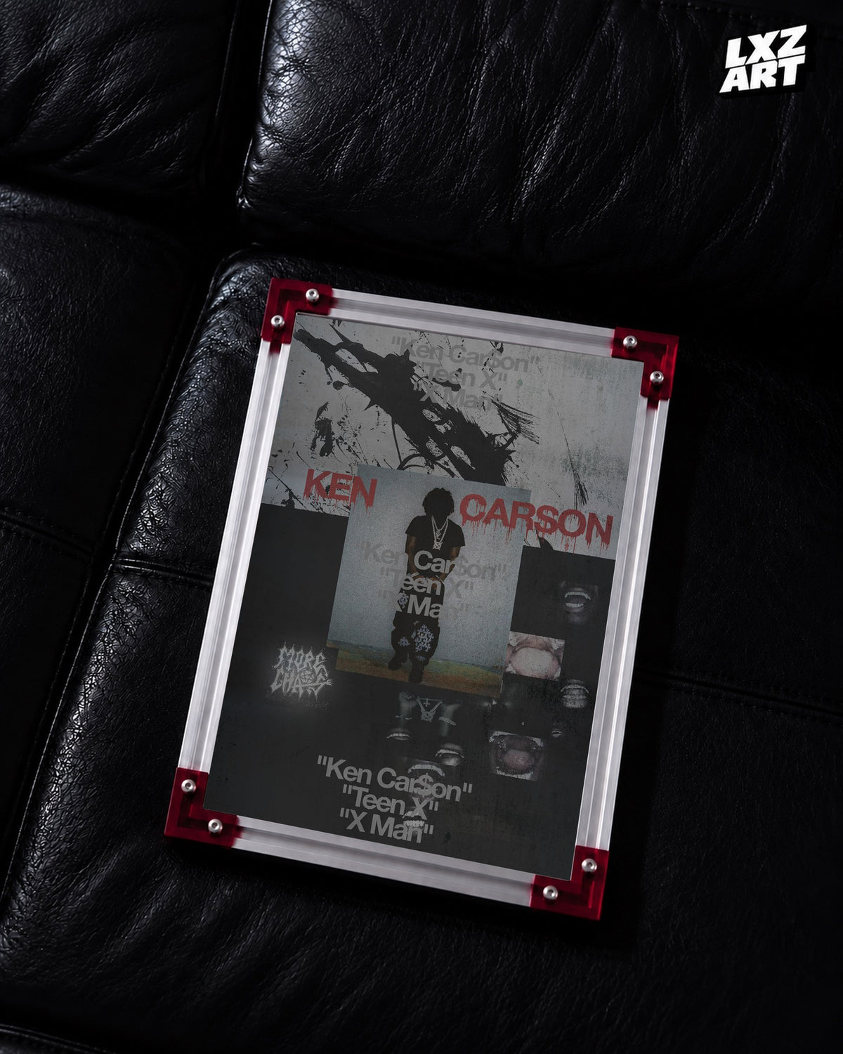 Ken Carson More Chaos Gray and Red Portrait Collage Poster | Unframed Wall Art — LXZART display 2; frame not included