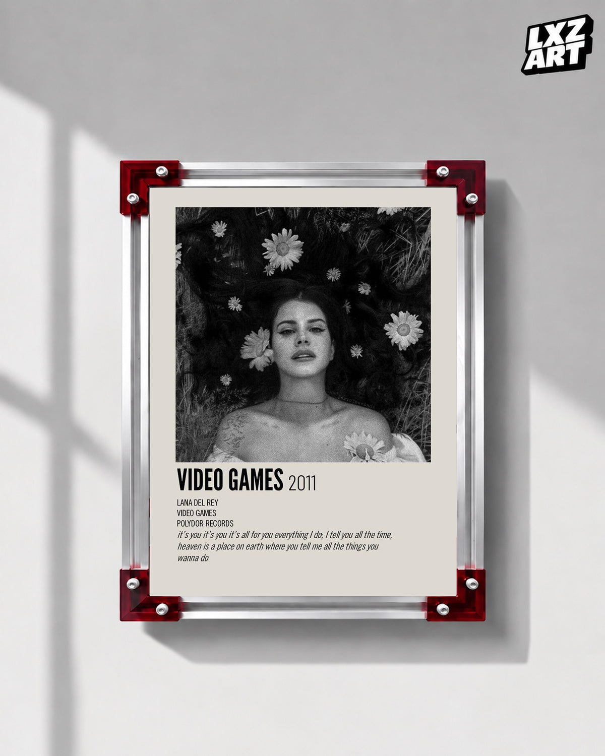 Lana Del Rey Video Games Monochrome Floral Portrait Poster | Unframed Wall Art — LXZART display 1; frame not included