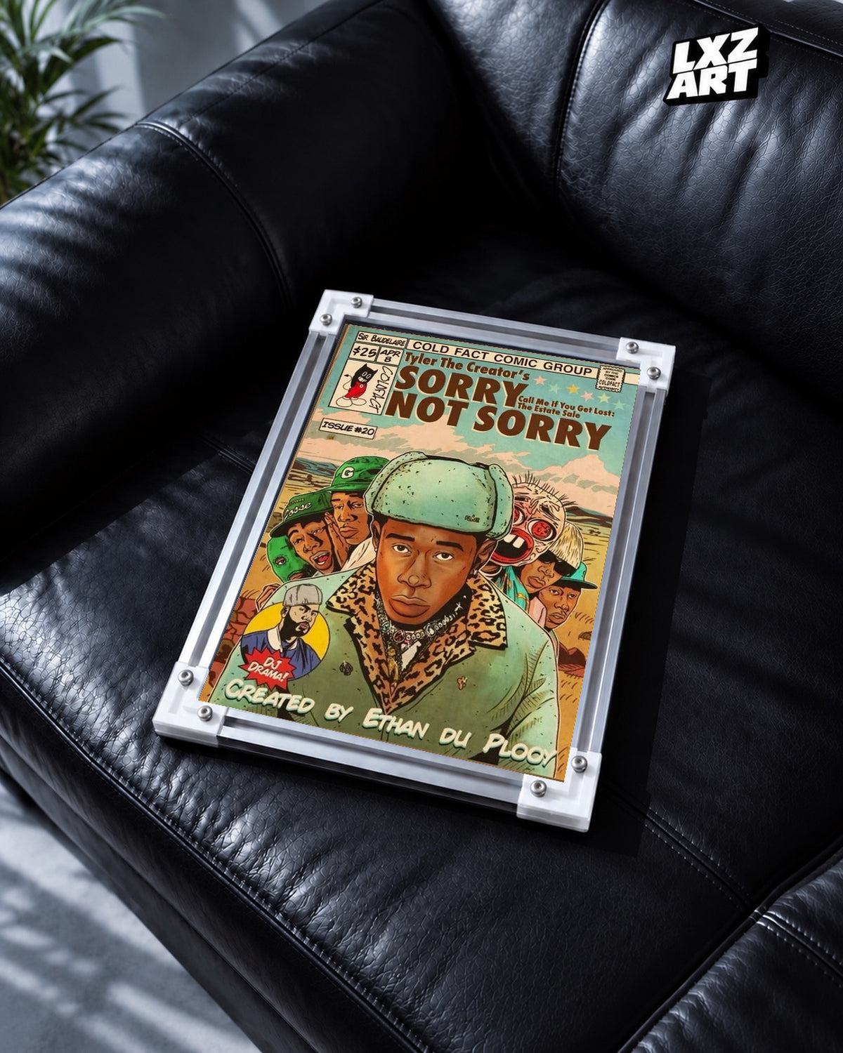 Tyler, The Creator Sorry Not Sorry Edition Poster — black leather sofa; frame for display only
