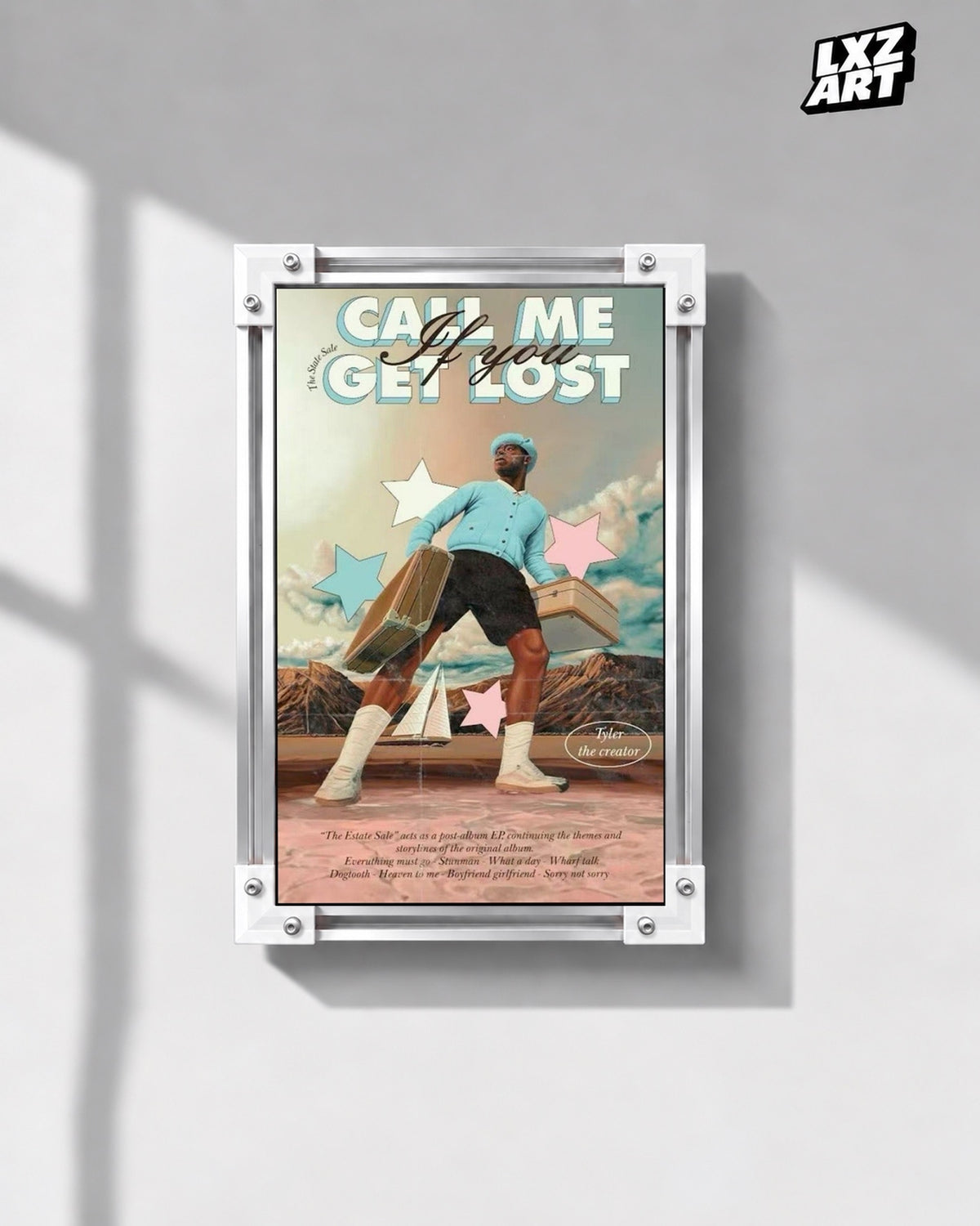 Tyler, The Creator Call Me If You Get Lost The Estate Sale Edition Poster — gray wall front view; frame for display only
