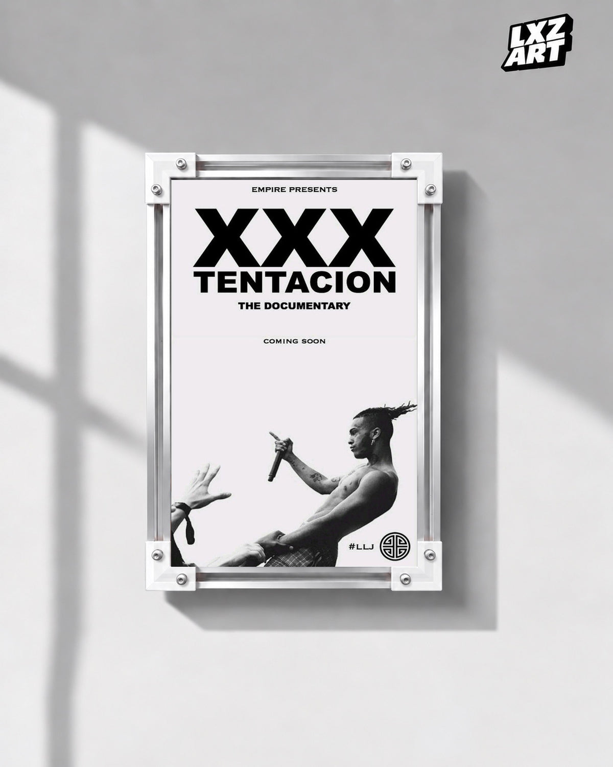 XXXTentacion Documentary Tribute Poster — gray wall front view; frame for display only