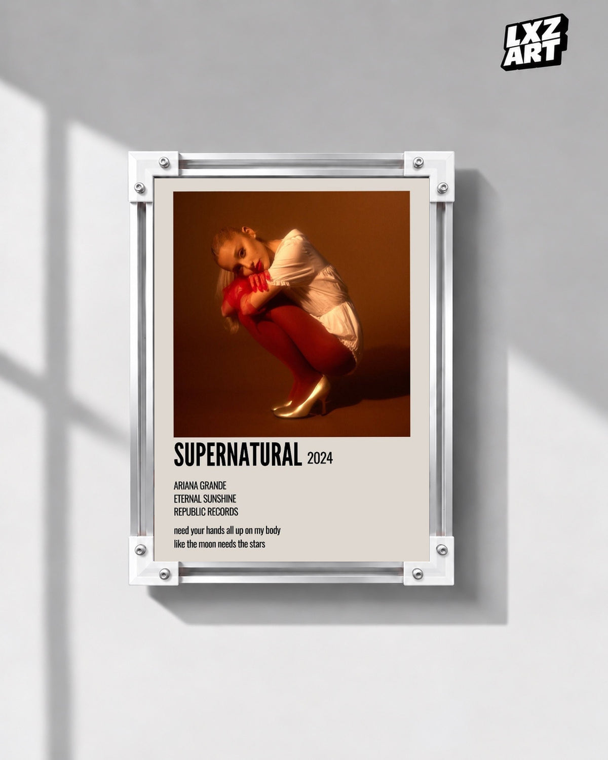 Ariana Grande Supernatural Track Poster — gray wall front view; frame for display only