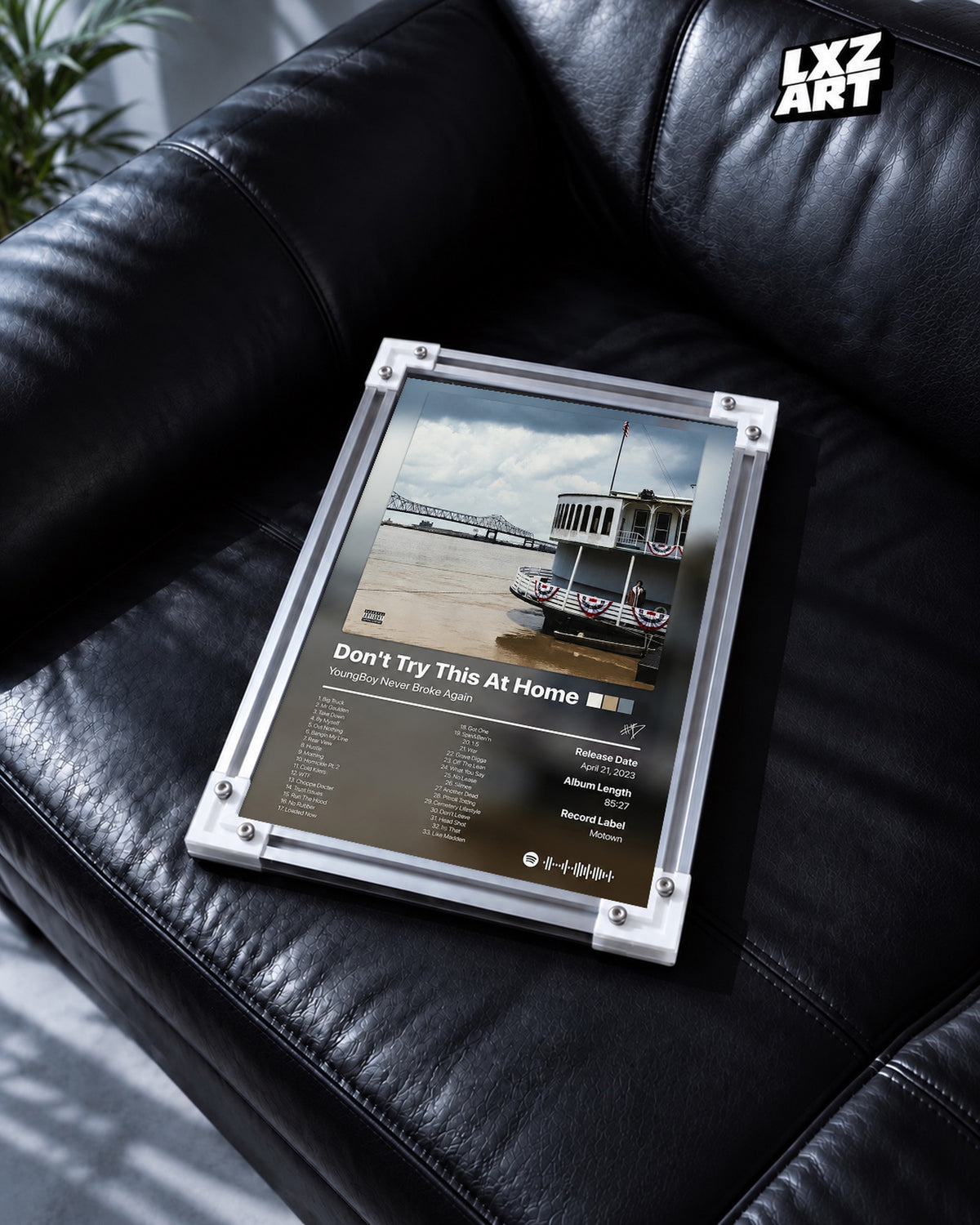 YoungBoy Never Broke Again Don't Try This At Home Tracklist Poster — black leather sofa; frame for display only