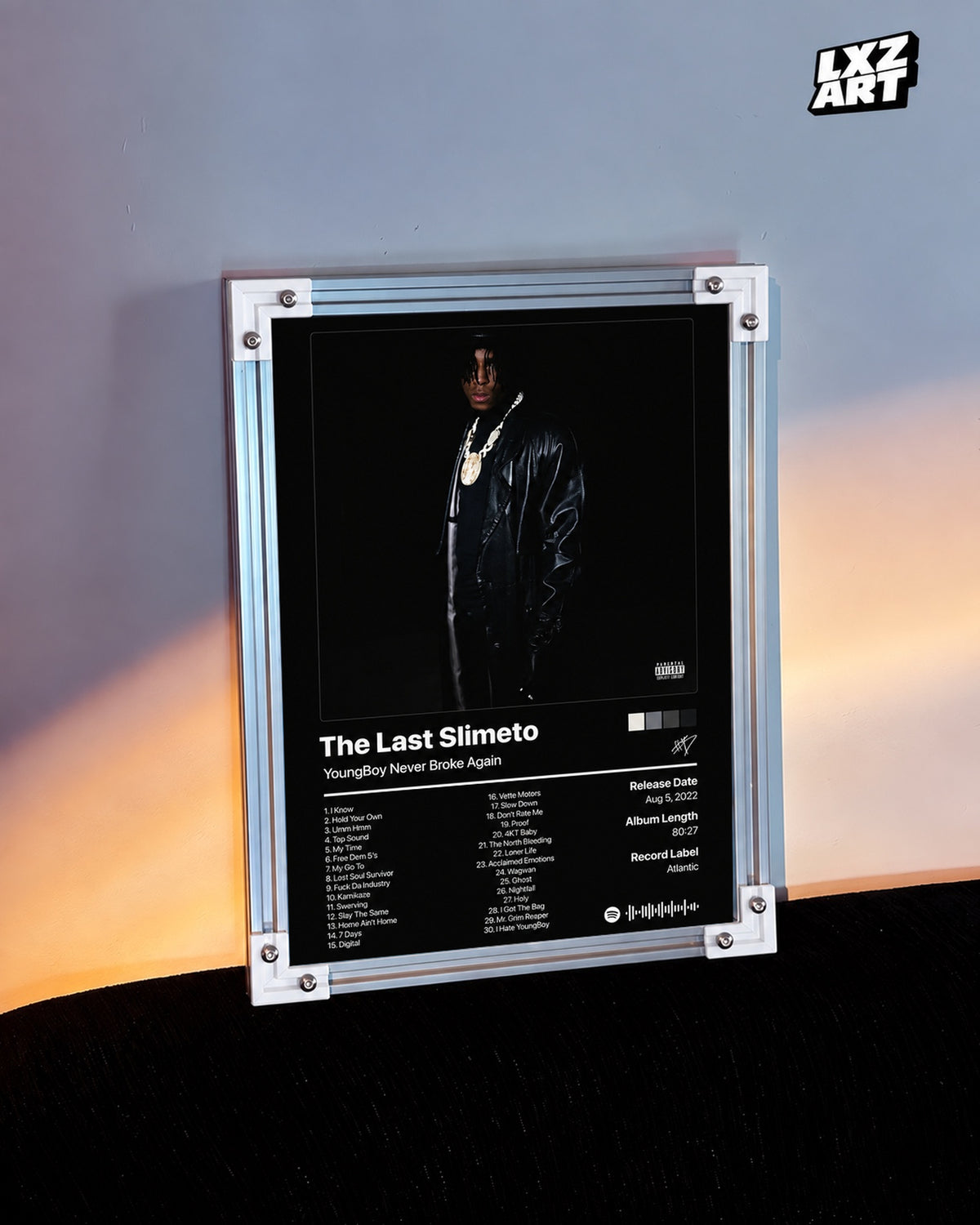 YoungBoy Never Broke Again Slime Cry Tracklist Poster — warm light wall; frame for display only